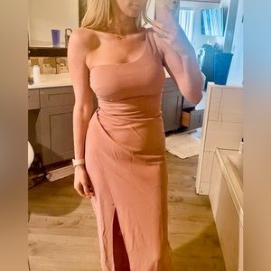 Stunning rose gold/light pink long asymmetrical dress